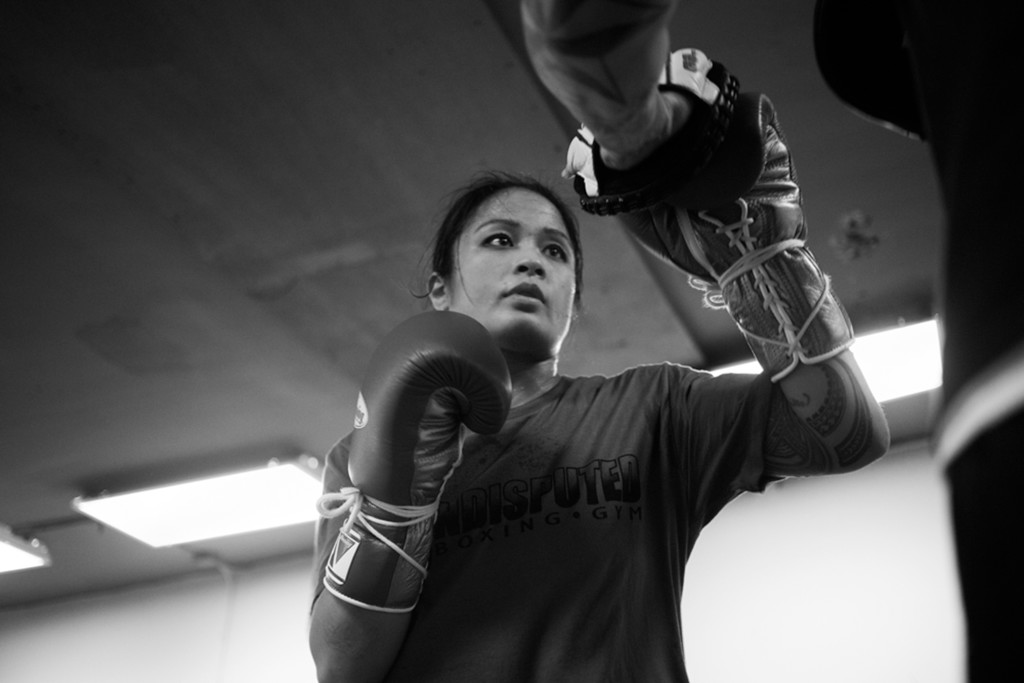 Casey shows off her new mitt-work techniques while sparring with Coach Jairo after having practiced for weeks at World Class Boxing Gym in San Francisco, CA.